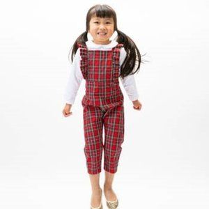EUC Girls Tartan Holiday Plaid Ruffle Overalls Flutterall